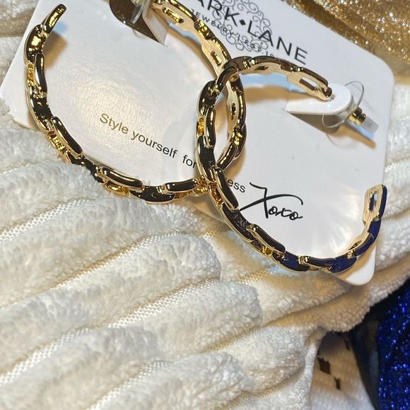 NWT ICONIC CHAINLINK STATEMENT HOOPS CHANTEL SILVER OR GOLD EARRINGS - Picture 8 of 13